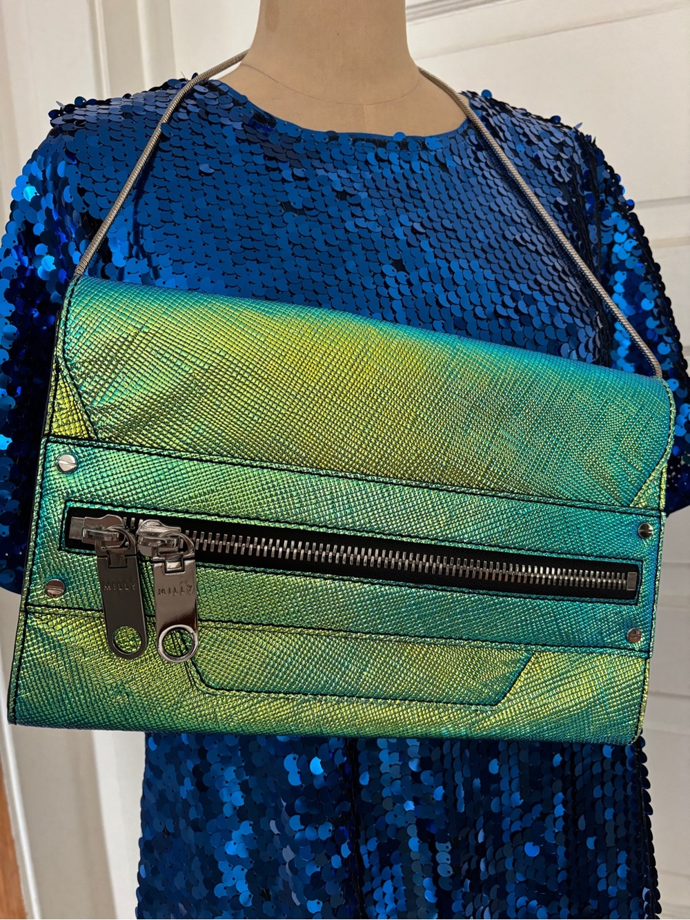 Milly Hologram Green-Blue Shoulder Bag NWT